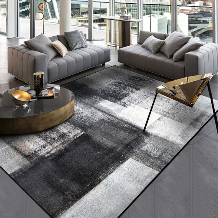 Simple Brush Stroke Printed Carpet Black and Gray Modern Carpet Polyester Washable Non-Slip Back Carpet for the Living Room | Bowlift