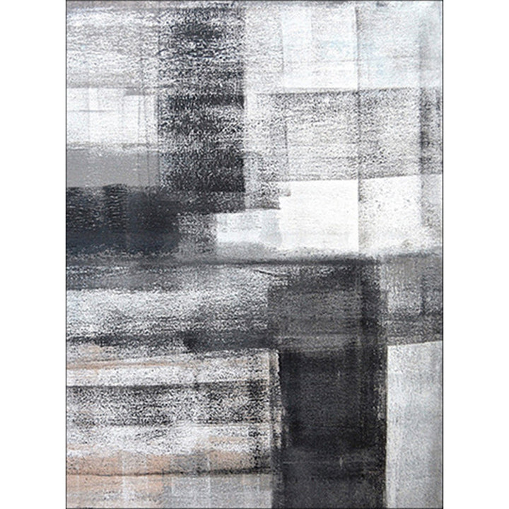 Simple Brush Stroke Printed Carpet Black and Gray Modern Carpet Polyester Washable Non-Slip Back Carpet for the Living Room | Bowlift