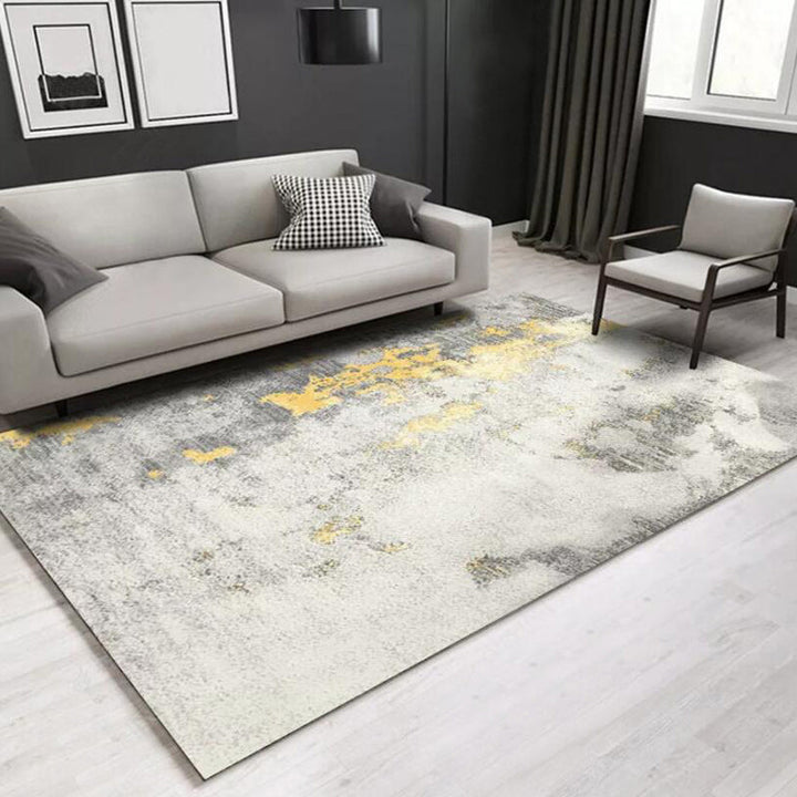 BowLift | Stylish Abstract Rug White and Gold Casual Rug Polyester Washable Non-Slip Bottom Carpet for Living Room