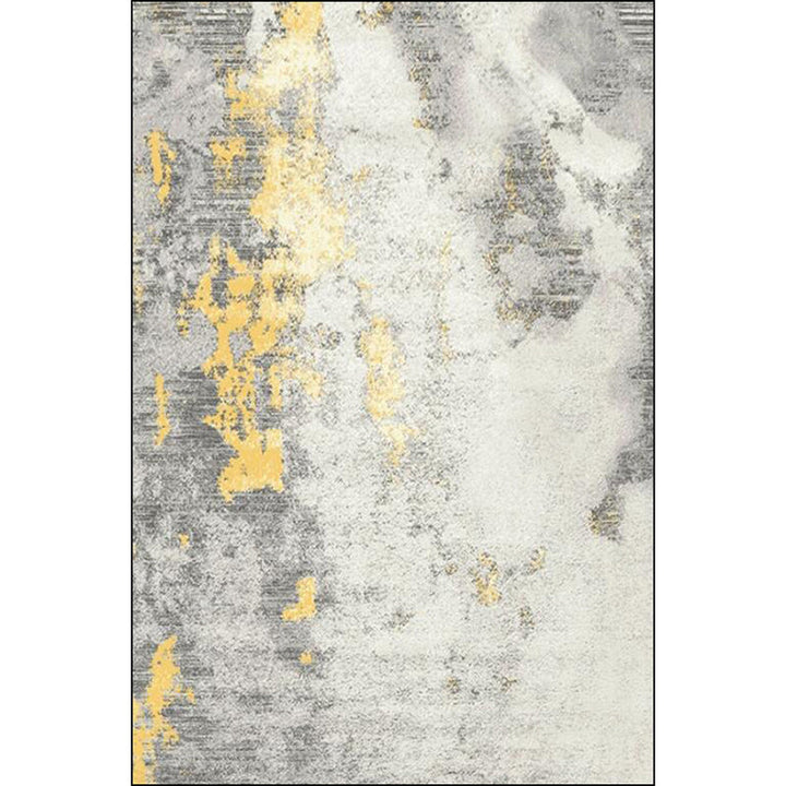 BowLift | Stylish Abstract Rug White and Gold Casual Rug Polyester Washable Non-Slip Bottom Carpet for Living Room