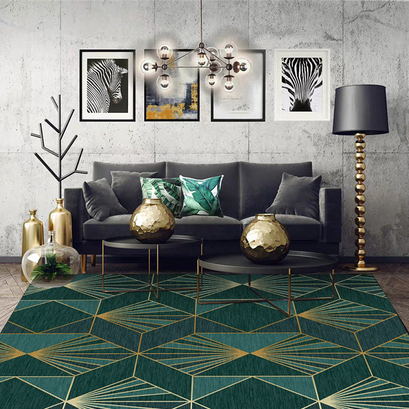 BowLift | Nordic Modern Rug in Turquoise Geometric Rhombus Pattern Rug Polyester Machine Washable Rug for Home Decor
