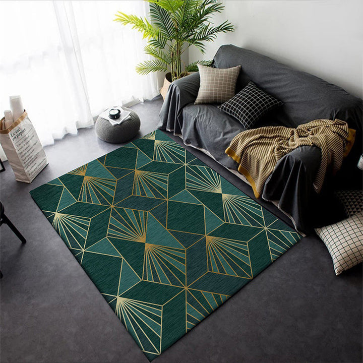 BowLift | Nordic Modern Rug in Turquoise Geometric Rhombus Pattern Rug Polyester Machine Washable Rug for Home Decor