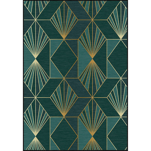 BowLift | Nordic Modern Rug in Turquoise Geometric Rhombus Pattern Rug Polyester Machine Washable Rug for Home Decor