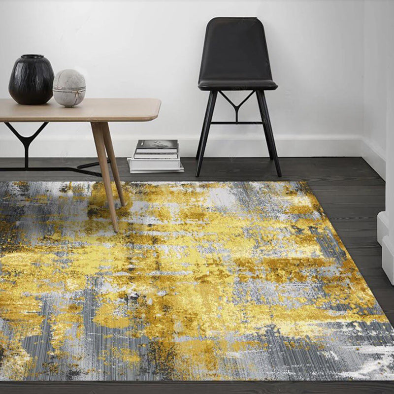Industrial abstract carpet gray and gold polyester carpet washable non-slip back carpet for bedroom | Bowlift
