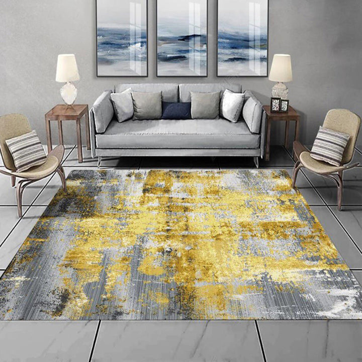 Industrial abstract carpet gray and gold polyester carpet washable non-slip back carpet for bedroom | Bowlift