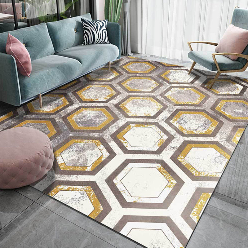 Casual Geometric Pattern Rug Gray and Yellow Modern Rug Polyester Washable Dryer Non-slip Back Rug for the Living Room | Bowlift