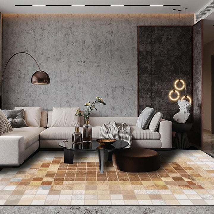 Brown Nordic Carpet Polyester Checkered Pattern Carpet Machine Washable Non-Slip Back Carpet for Living Room | Bowlift