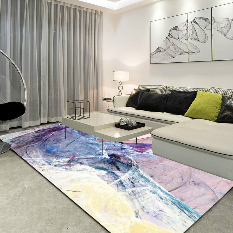 Funky Abstract Rug Purple Simple Rug Polyester Washable Non-slip Mat Rug for Bedroom | Bowlift
