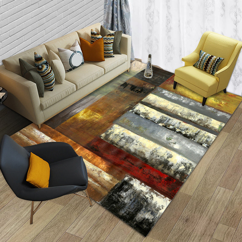 Contemporary Abstract Color Block Rug Multicolored Polyester Rug Washable Rug for the Living Room | Bowlift
