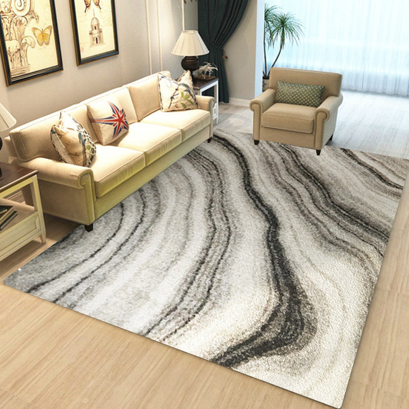 Contemporary marble effect pattern carpet Gray and Black Polyester carpet Machine washable Non-slip rug for the bedroom | Bowlift