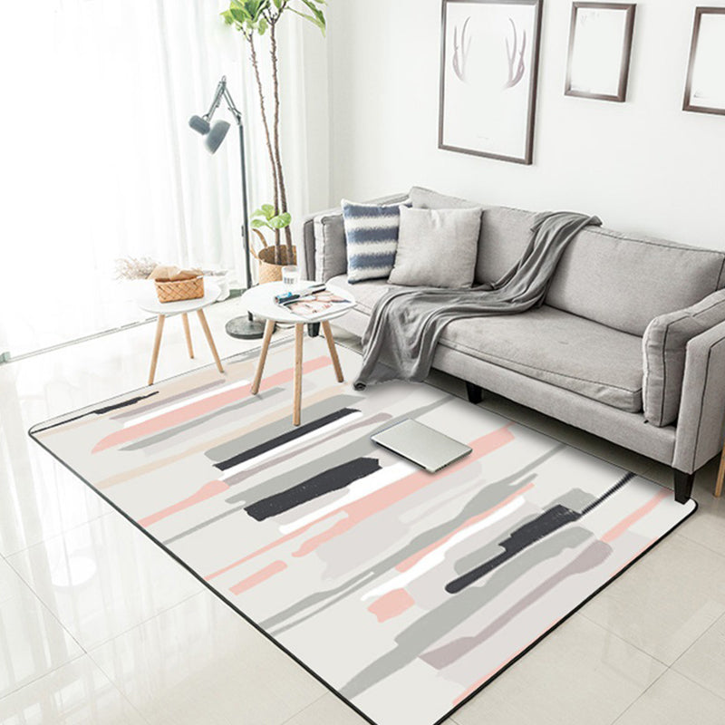 Gray and Pink Simple Rug Polyester Watercolor Print Rug Machine Washable Non-Slip Rug for the Living Room | Bowlift