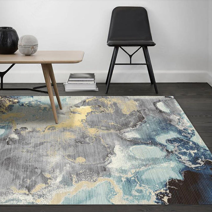 Blue and Gray novel rug Polyester watercolor print rug washable non-slip back rug for living room | Bowlift