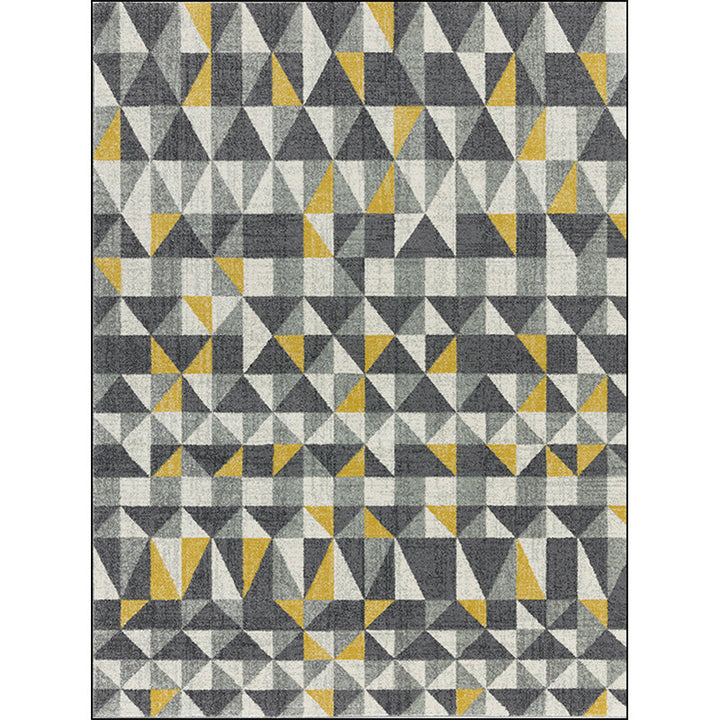 Gray and Yellow Contemporary Rug Polyester Geometric Print Rug Washable Non-Slip Back Rug for Living Room | Bowlift