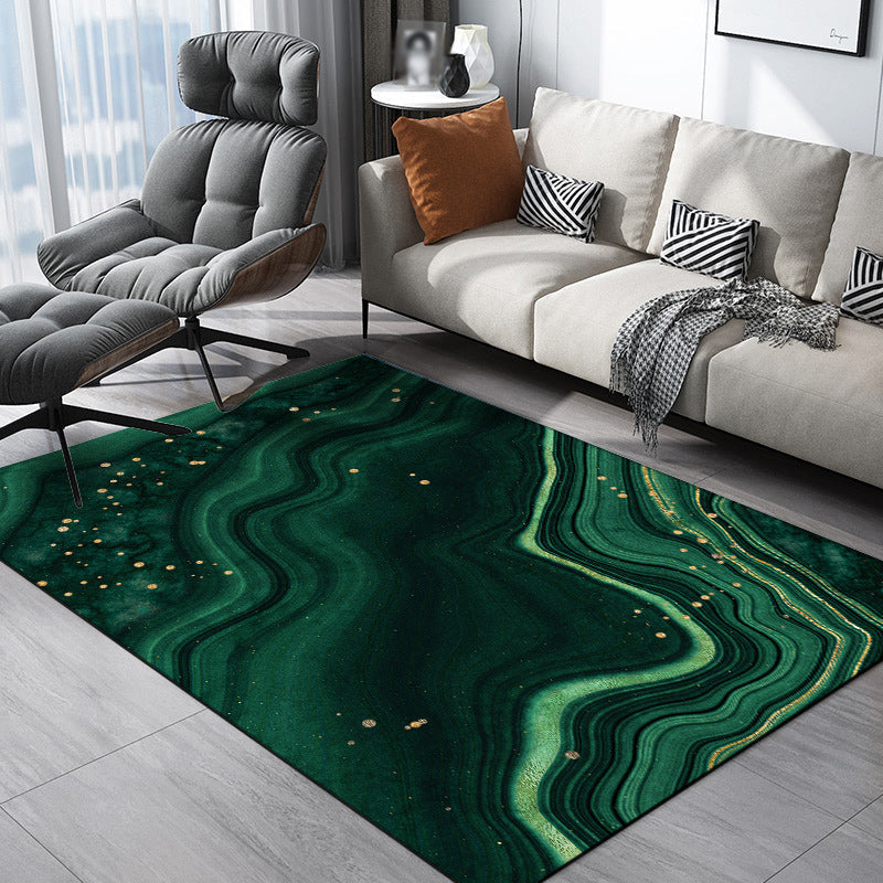 Modern watercolor swirl line carpet green polyester rug washable non-slip backing rug for the bedroom | Bowlift