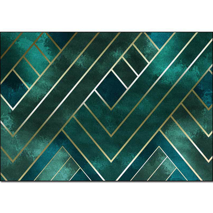 Classic geometric patterned rug Green contemporary rug Polyester washable non-slip backing rug for the living room | Bowlift