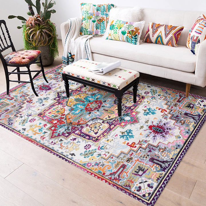 BowLift | Oriental Moroccan rug in pink medallion floral pattern rug polyester non-slip washable rug for home decoration