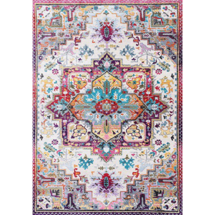 BowLift | Oriental Moroccan rug in pink medallion floral pattern rug polyester non-slip washable rug for home decoration