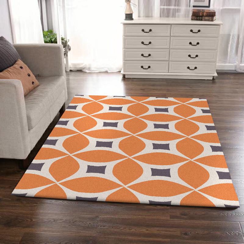 Unique geometric pattern rug Orange and Blue Modern rug Polyester Washable Non-slip backing Rug for the living room | Bowlift