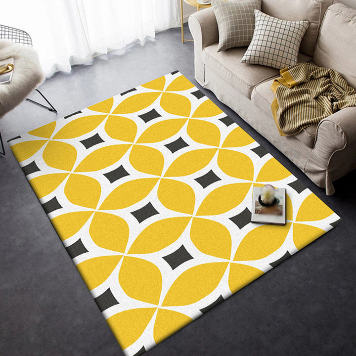Unique geometric pattern rug Orange and Blue Modern rug Polyester Washable Non-slip backing Rug for the living room | Bowlift