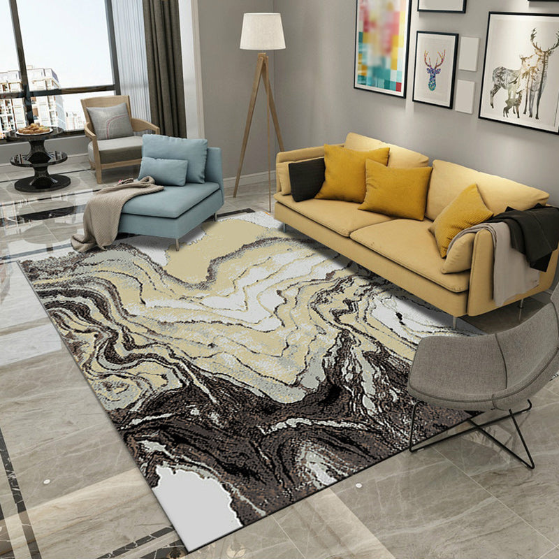 Khaki Casual Carpet Polyester Striped Print Carpet Stain Resistant Washable Carpet for Living Room | Bowlift
