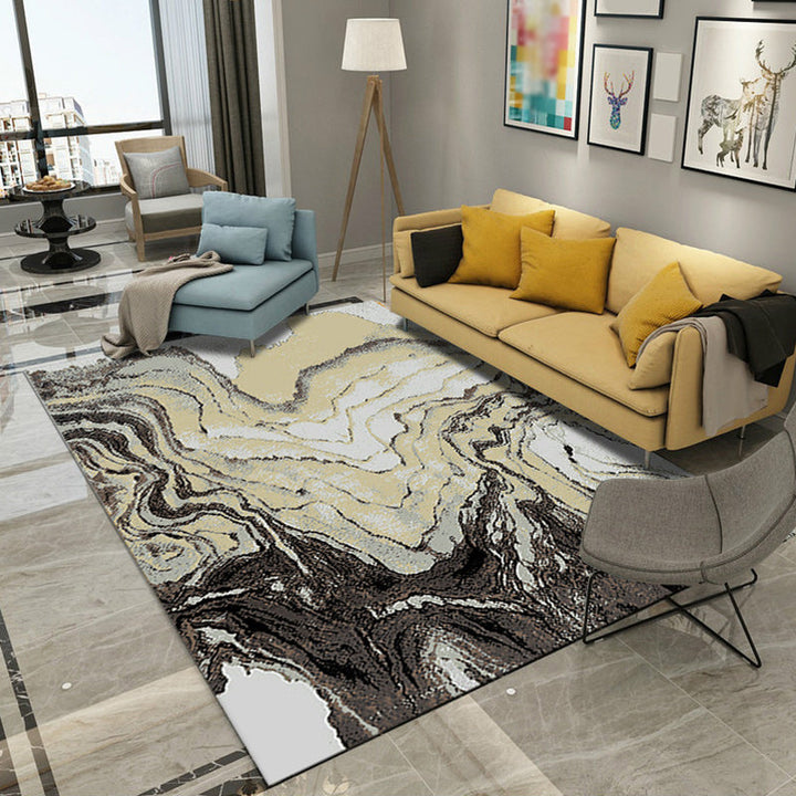 Khaki Casual Carpet Polyester Striped Print Carpet Stain Resistant Washable Carpet for Living Room | Bowlift