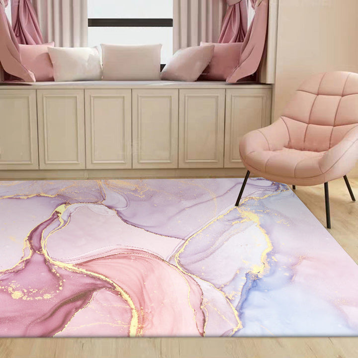 Purple and Pink Modern Rug Polyester Watercolor Print Rug Machine Washable Non-Slip Rug for the Living Room | Bowlift