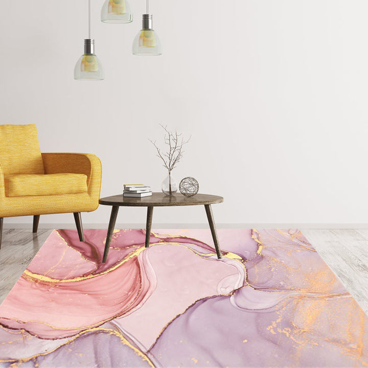 Purple and Pink Modern Rug Polyester Watercolor Print Rug Machine Washable Non-Slip Rug for the Living Room | Bowlift