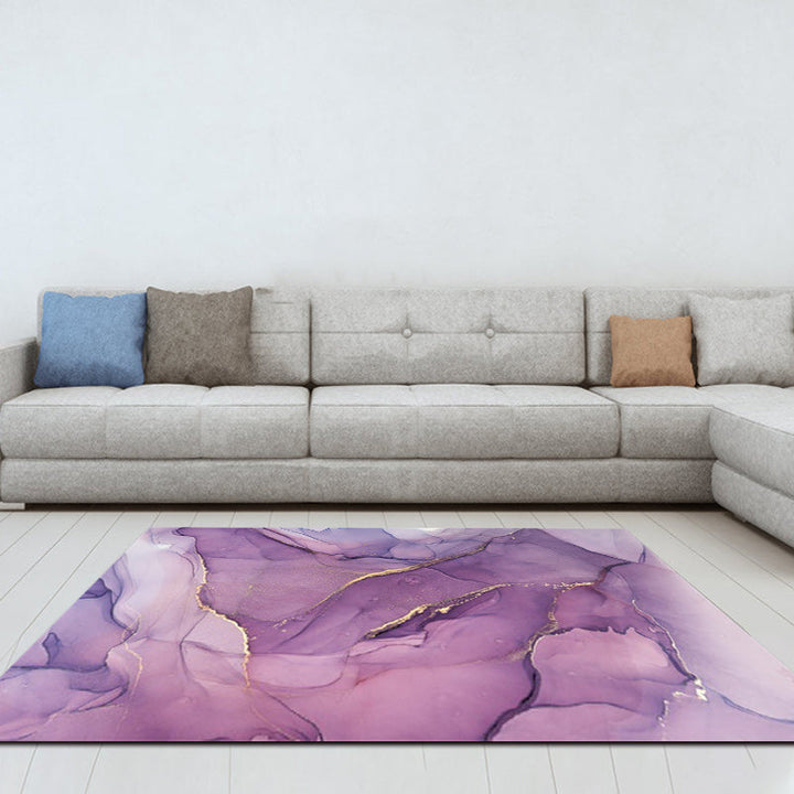 Purple and Pink Modern Rug Polyester Watercolor Print Rug Machine Washable Non-Slip Rug for the Living Room | Bowlift