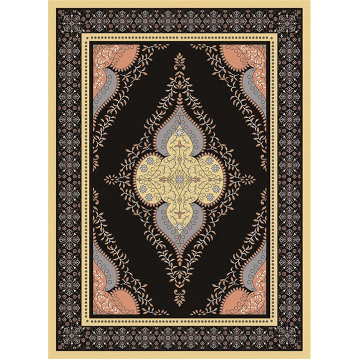 BowLift | Persian Moroccan rug in black medallion leaf-shaped flower pattern rug polyester anti-slip rug for home decor