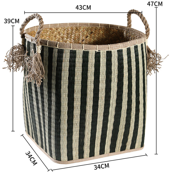 Unisex Handwoven Storage Basket with Decorative Fringes Bowlift