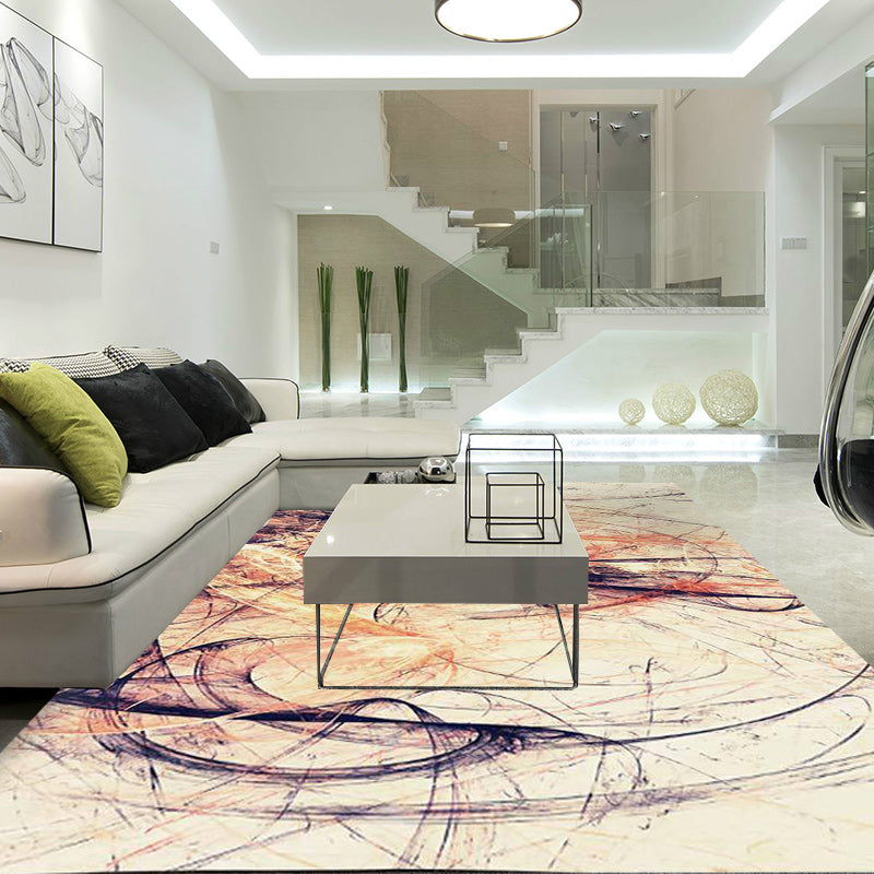 Orange and Beige Leisure Rug Polyester Abstract Rug Non-Slip Backing Washable Rug for the Living Room | Bowlift