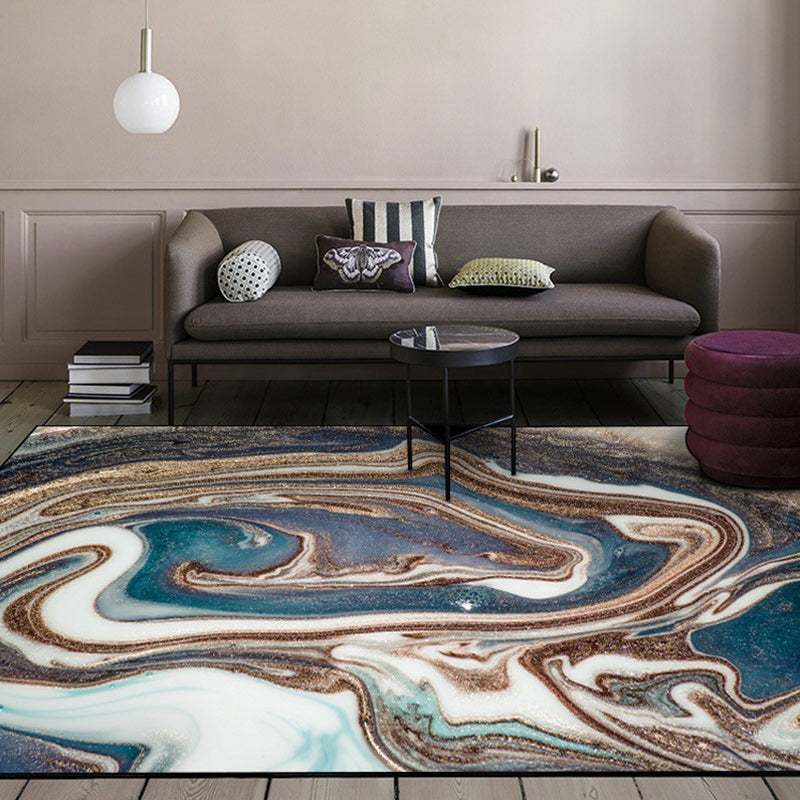 Nordic Abstract Rug Blue Multicolor Polyester Rug Washable Non-Slip Back Rug for Bedroom | Bowlift
