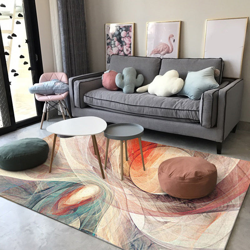Apricot and Green New Arrivals Rug Polyester Abstract Rug Washable Non-Slip Back Rug for Living Room | Bowlift
