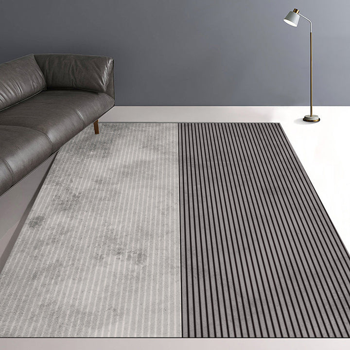Gray Simple Carpet Polyester Striped Pattern Carpet Washable Non-Slip Back Carpet for Living Room | Bowlift