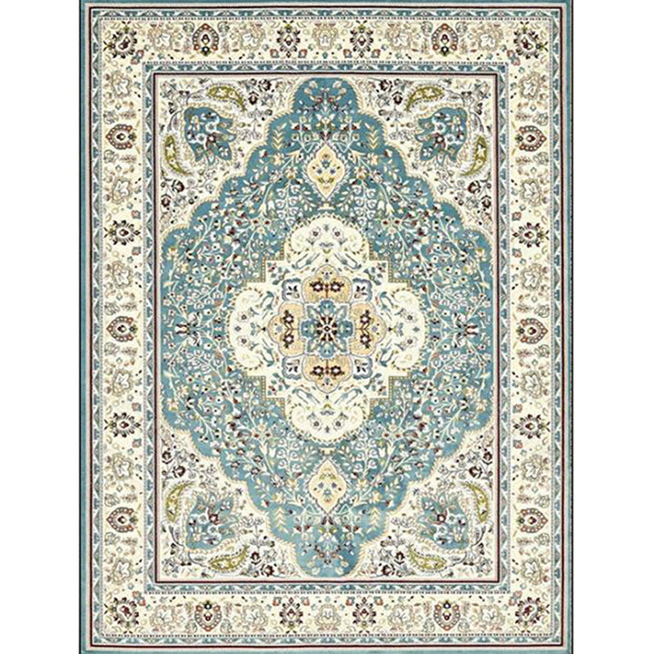 BowLift | Moroccan Living Room Rug in Teal Medallion Floral Pattern Rug Polyester Non-Slip Stain Resistant Area Rug