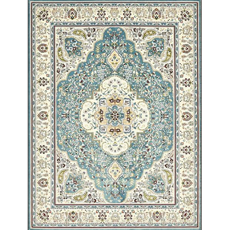 Moroccan living room rug in turquoise medallion floral pattern rug polyester non-slip stain-resistant area rug | Bowlift