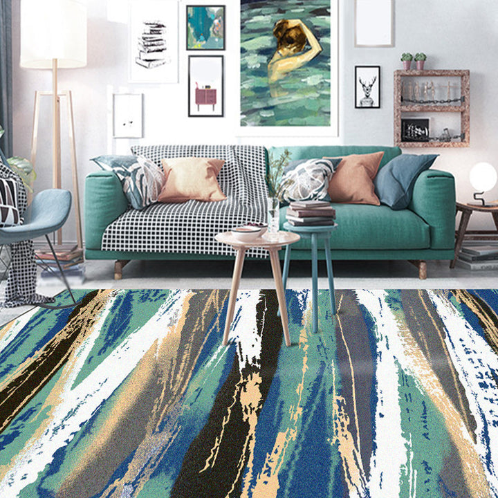 Stylish brushstroke painting print rug green and brown leisure rug polyester washable non-slip backing rug for living room | Bowlift
