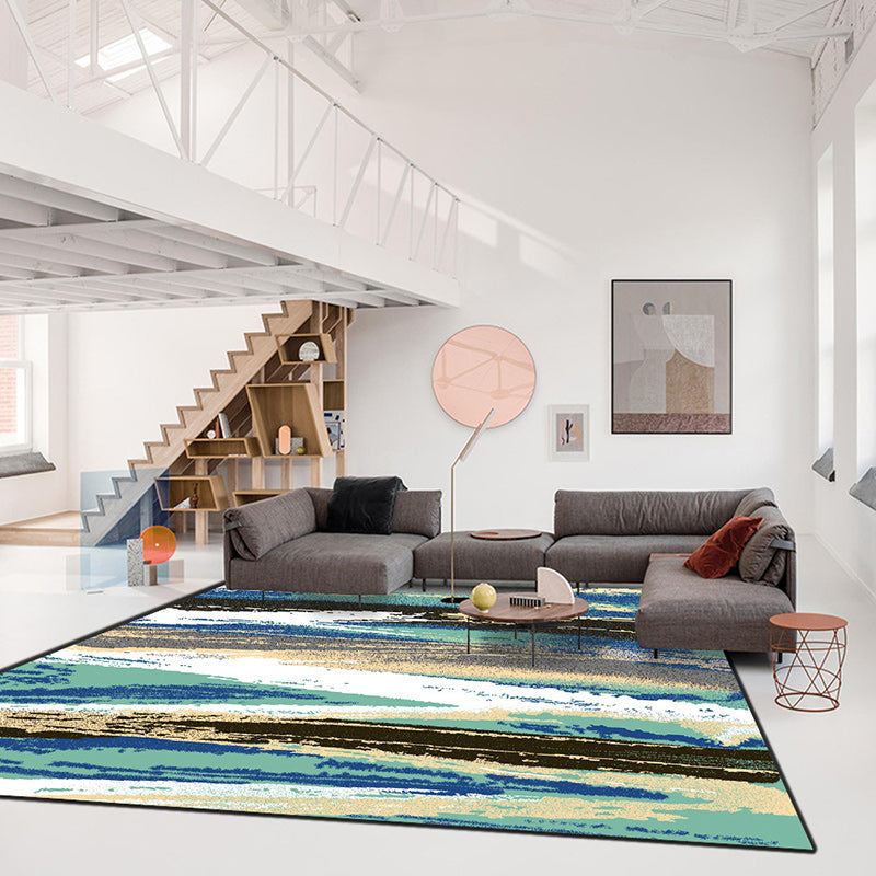 Stylish brushstroke painting print rug green and brown leisure rug polyester washable non-slip backing rug for living room | Bowlift