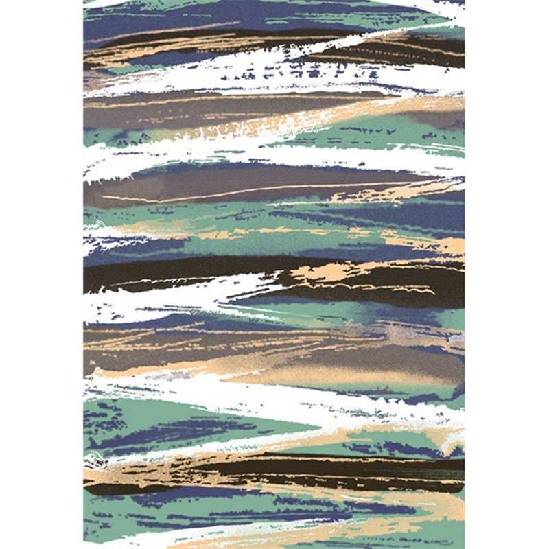 Stylish brushstroke painting print rug green and brown leisure rug polyester washable non-slip backing rug for living room | Bowlift