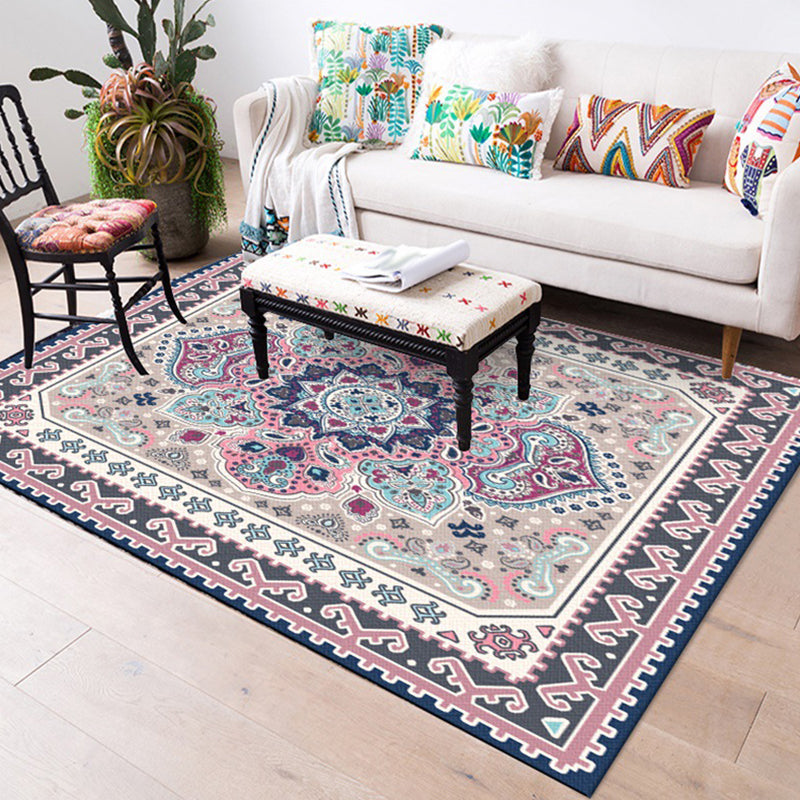 Persian Moroccan rug in purple medallion paisley flower pattern rug polyester non-slip rug for home decor | Bowlift