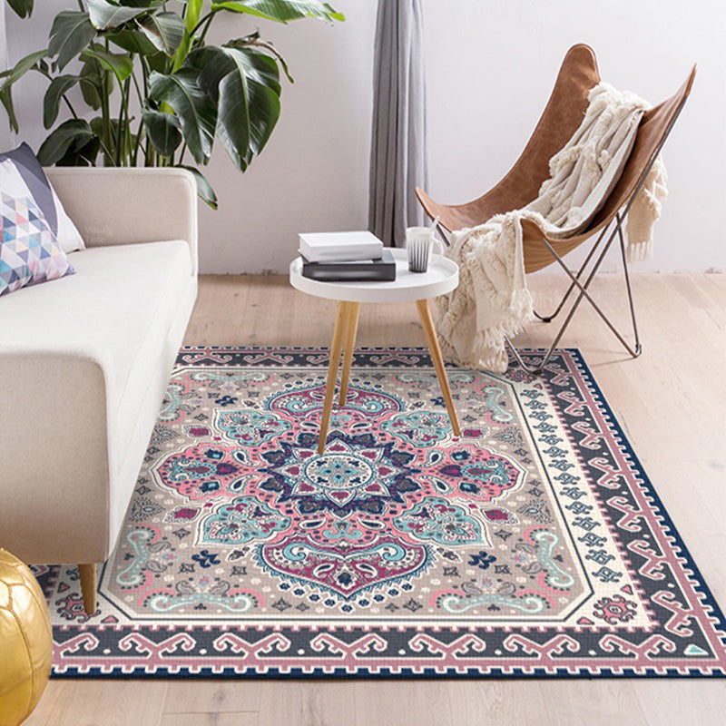 Persian Moroccan rug in purple medallion paisley flower pattern rug polyester non-slip rug for home decor | Bowlift