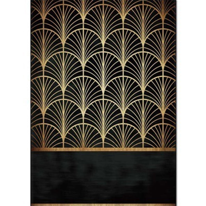 Stylish apricot leaf pattern rug black and gold novelty rug polyester washable non-slip back rug for living room | Bowlift