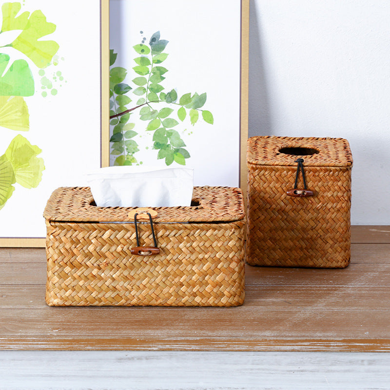Handwoven Wicker Tissue Box Holder Bowlift