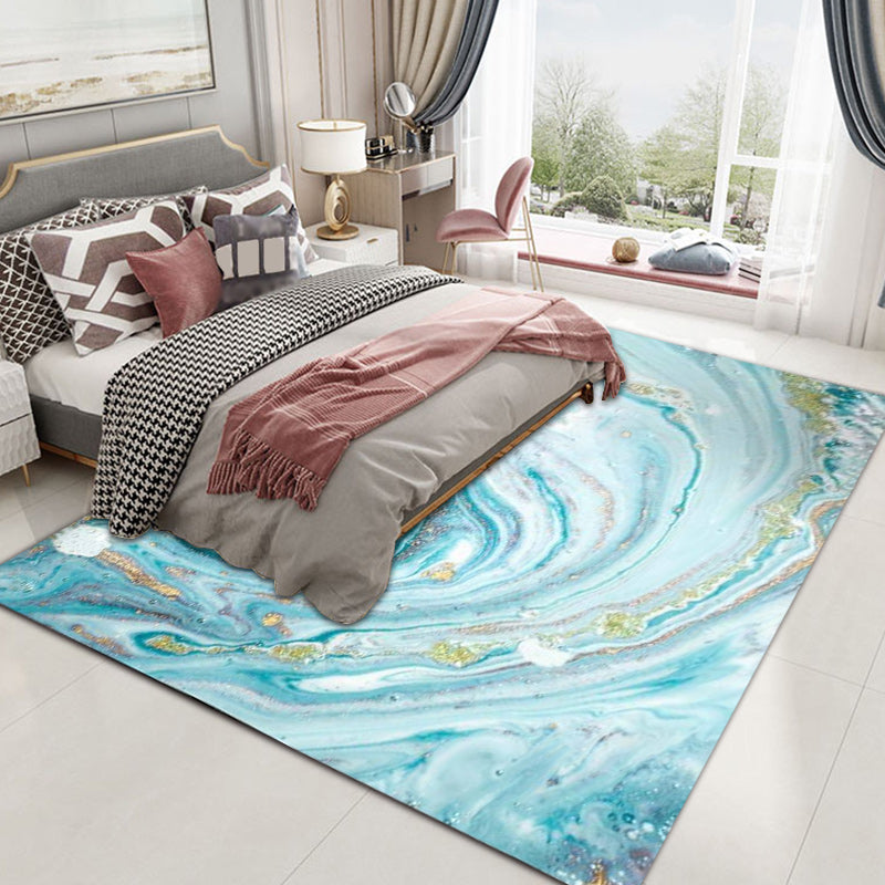 BowLift | Funky Marble Pattern Rug Blue Modern Rug Polyester Washable Non-Slip Back Area Rug for Bedroom