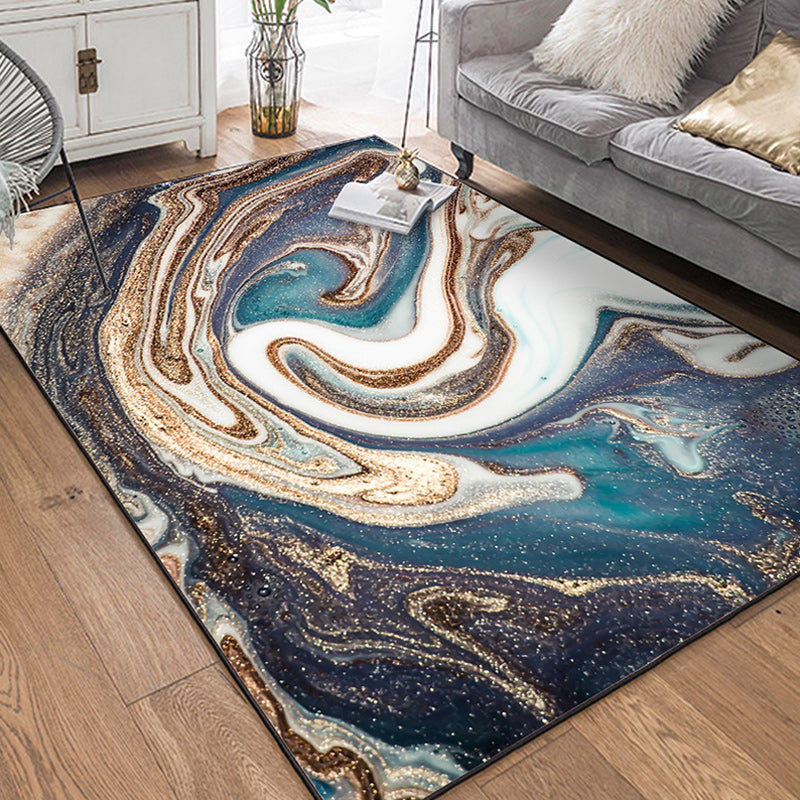 Unique watercolor pattern rug blue multicolor modern rug polyester washable non-slip backing rug for the living room | Bowlift