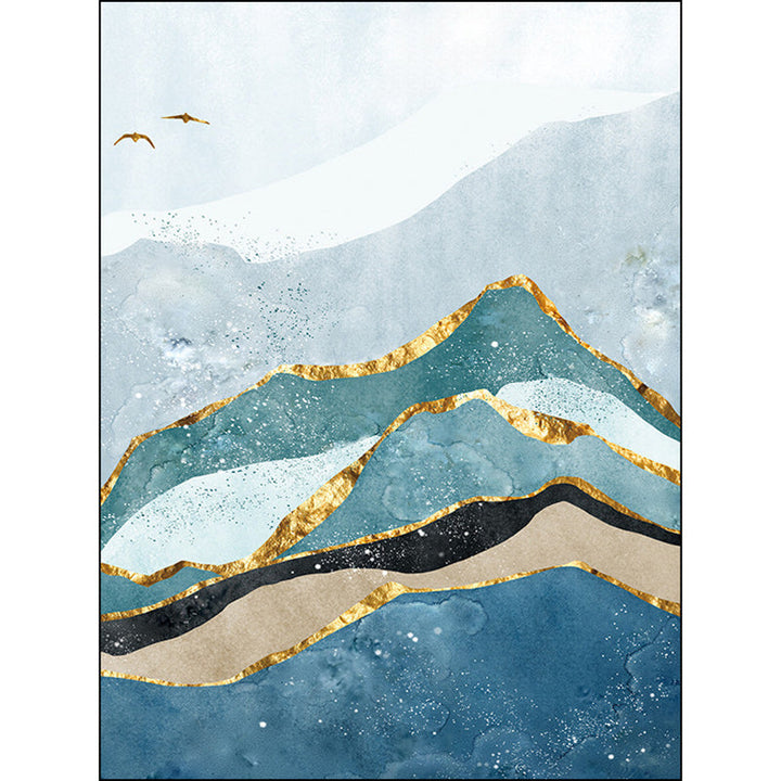 Stylish mountain and bird print rug Blue and Green Modern rug Polyester Washable Non-slip backing Rug for the living room | Bowlift