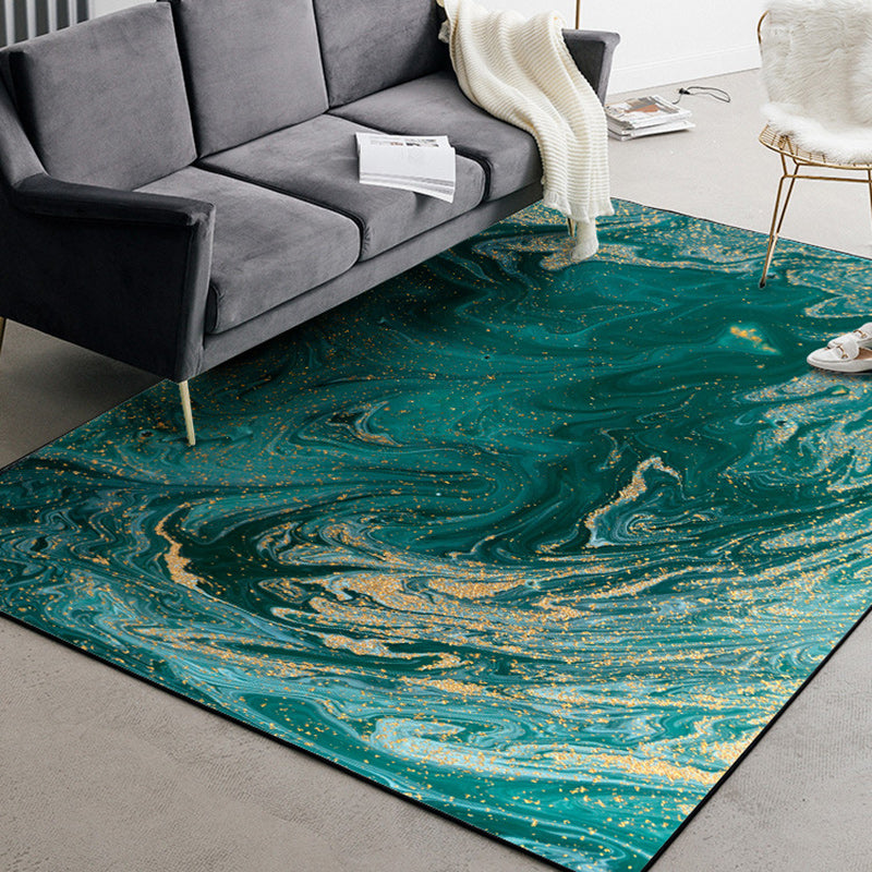 Green and gold contemporary rug polyester watercolor pattern rug washable non-slip back rug for the living room | Bowlift