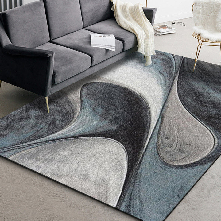 Simple abstract rug gray and blue polyester rug washable non-slip back area rug for bedroom | Bowlift