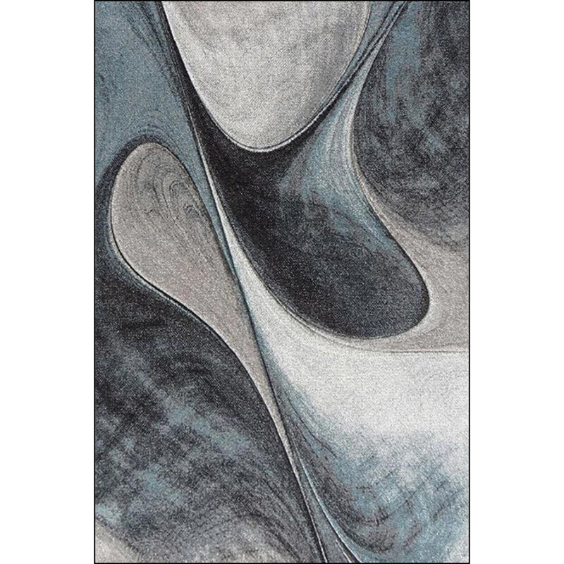 Simple abstract rug gray and blue polyester rug washable non-slip back area rug for bedroom | Bowlift
