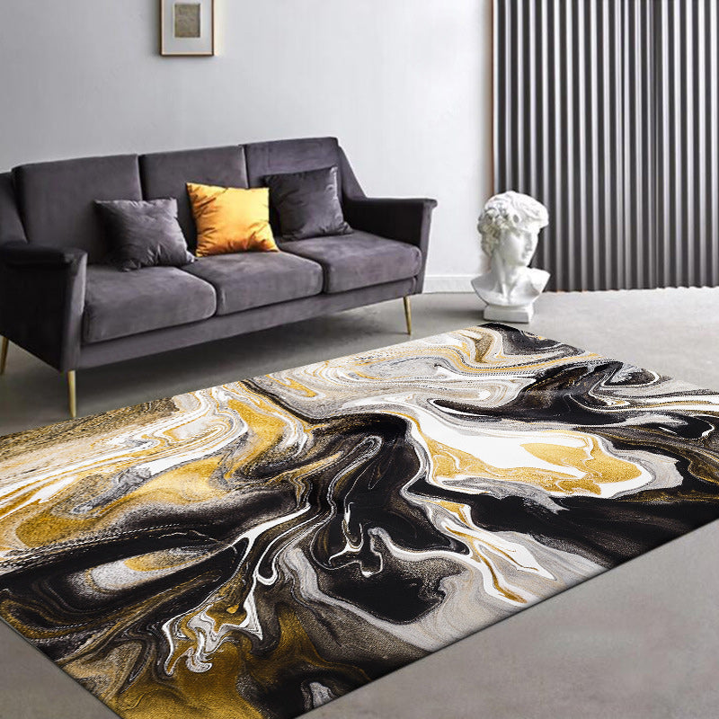 Unique watercolor pattern rug black and yellow novelty rug polyester washable non-slip backing rug for the living room | Bowlift